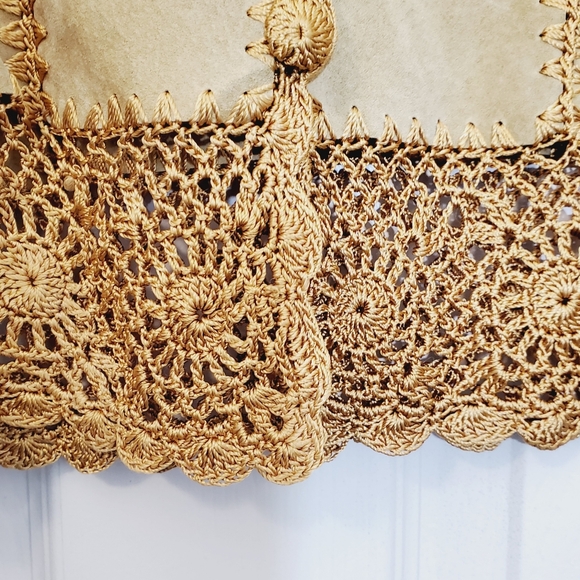 Kroshetta by Papillon Women's Suede Leather Crochet Brown Suede Leather Jacket M - Picture 6 of 8